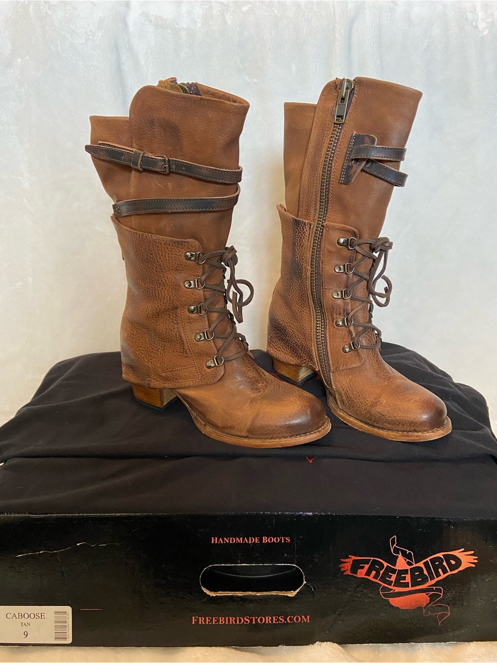 Freebird Caboose Tan Leather Mid-Calf Boots Size 9
